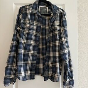 Abercrombie & Fitch Navy and White Checkered Flannel Shirt
